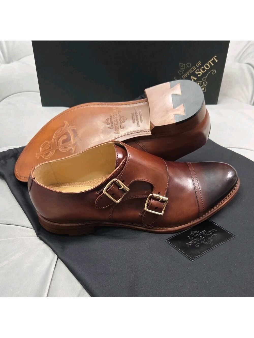 The Office Of Angela Scott Mr Colin Dbl Monk Strap Brown Womens Shoes 36.5 6.5 - Picture 2 of 12